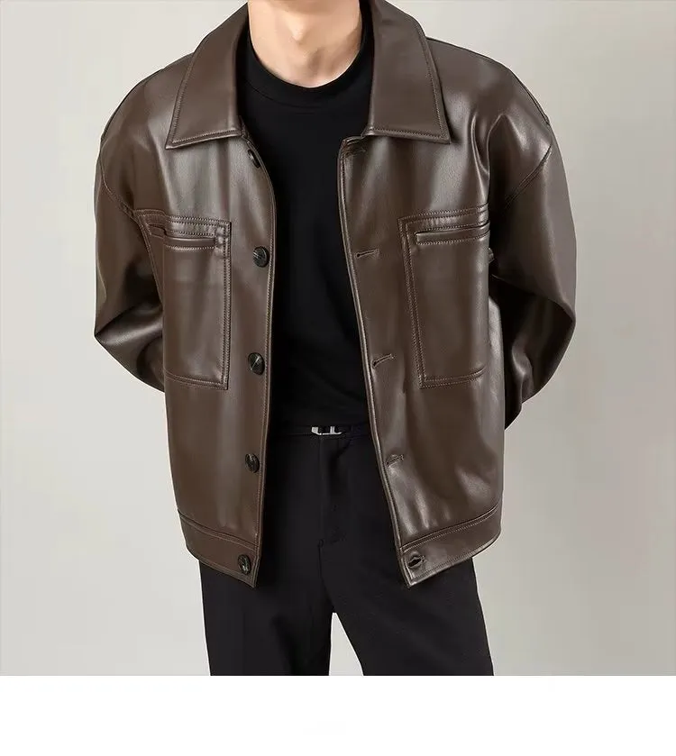 Lightly Mature Retro Loose Fashion Brand Handsome Leather Jacket