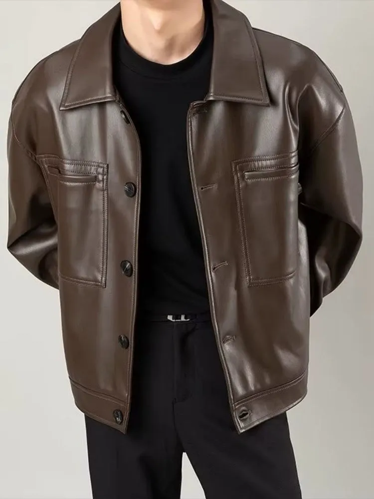 Lightly Mature Retro Loose Fashion Brand Handsome Leather Jacket