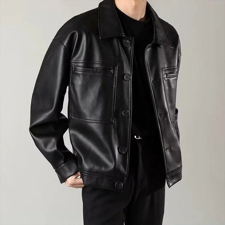 Lightly Mature Retro Loose Fashion Brand Handsome Leather Jacket