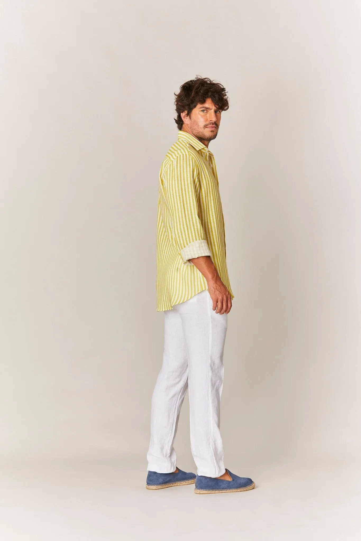 linen striped shirt yellow