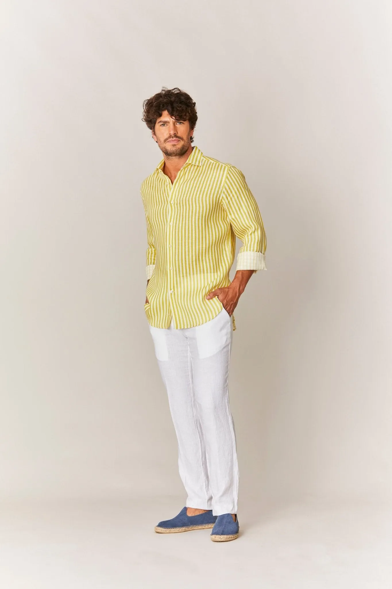 linen striped shirt yellow