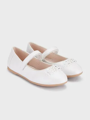 Mayoral Formal Ballet Flats w/Beads & Pearls _White 43437-087