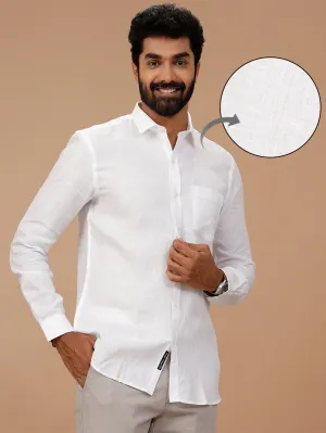 Men 100% Pure Linen Self Design White Shirt 1544JF