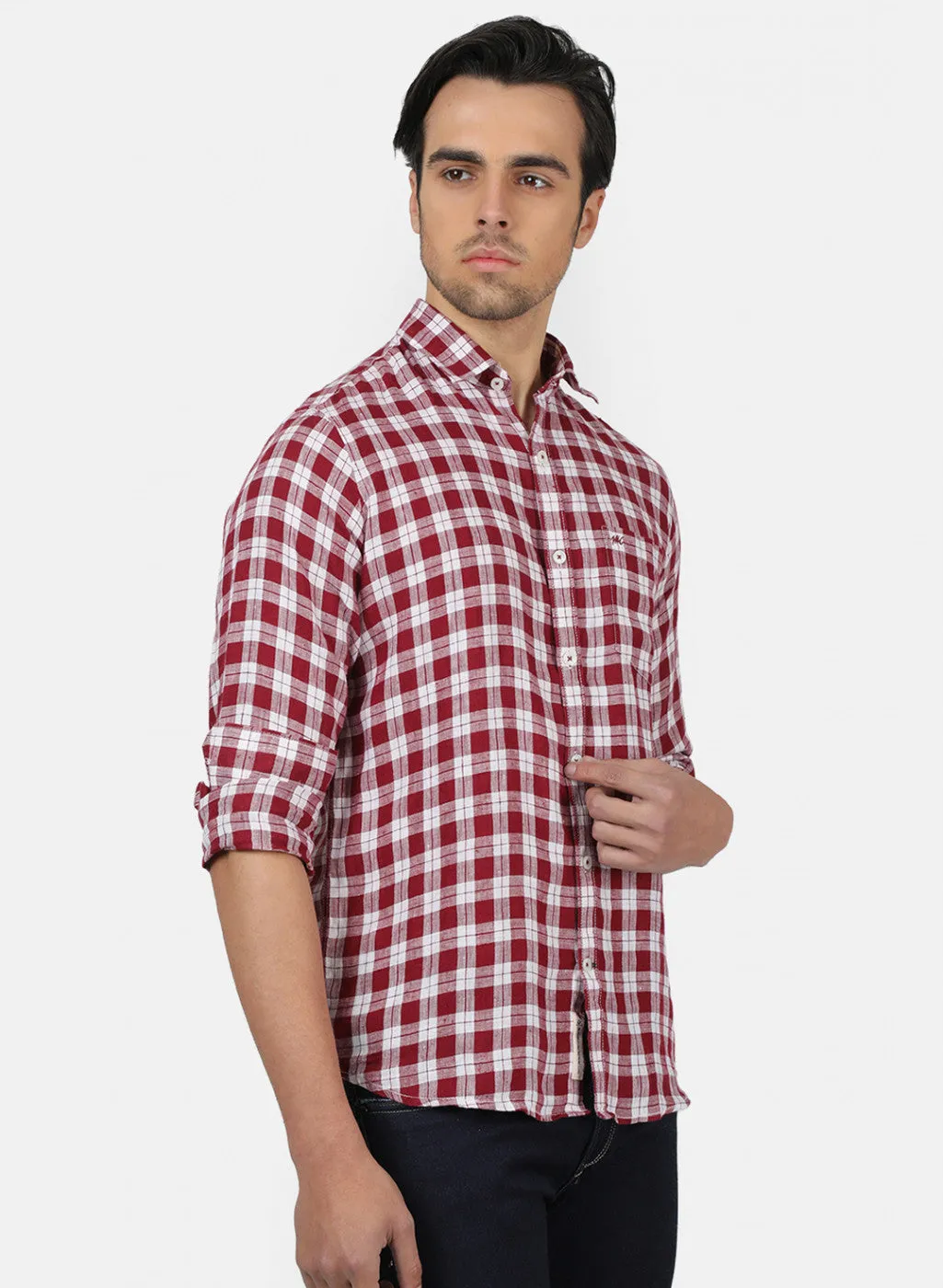 Men Maroon Check Shirts