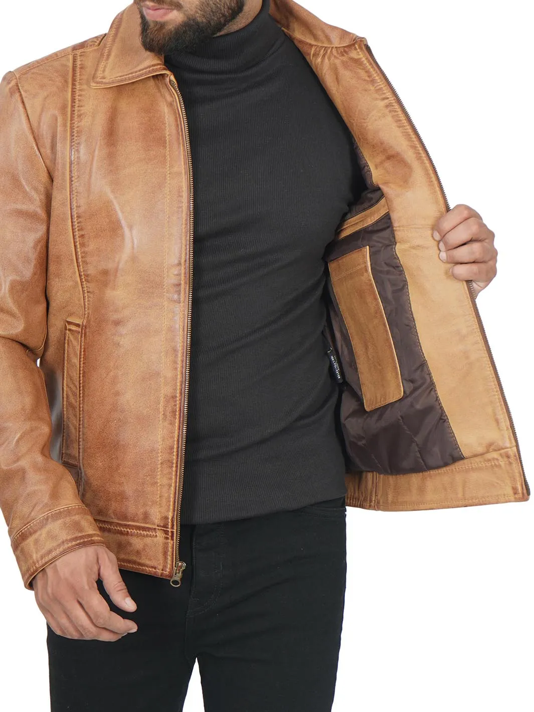 Men's Camel Motorcycle Leather Jacket