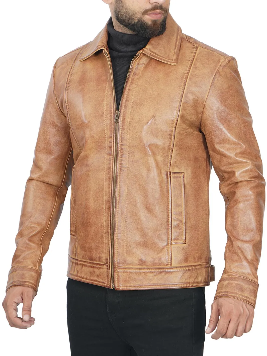 Men's Camel Motorcycle Leather Jacket