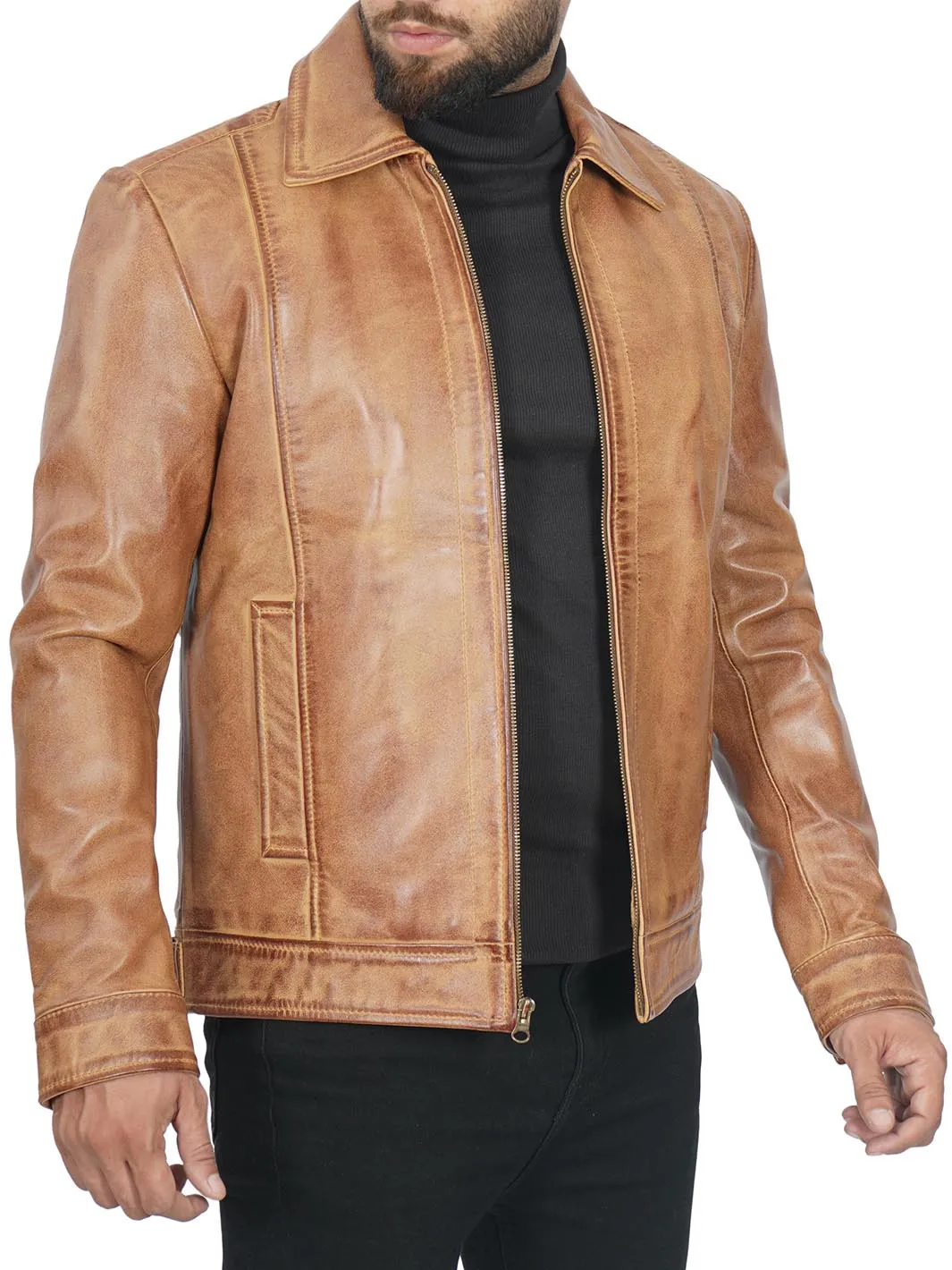 Men's Camel Motorcycle Leather Jacket