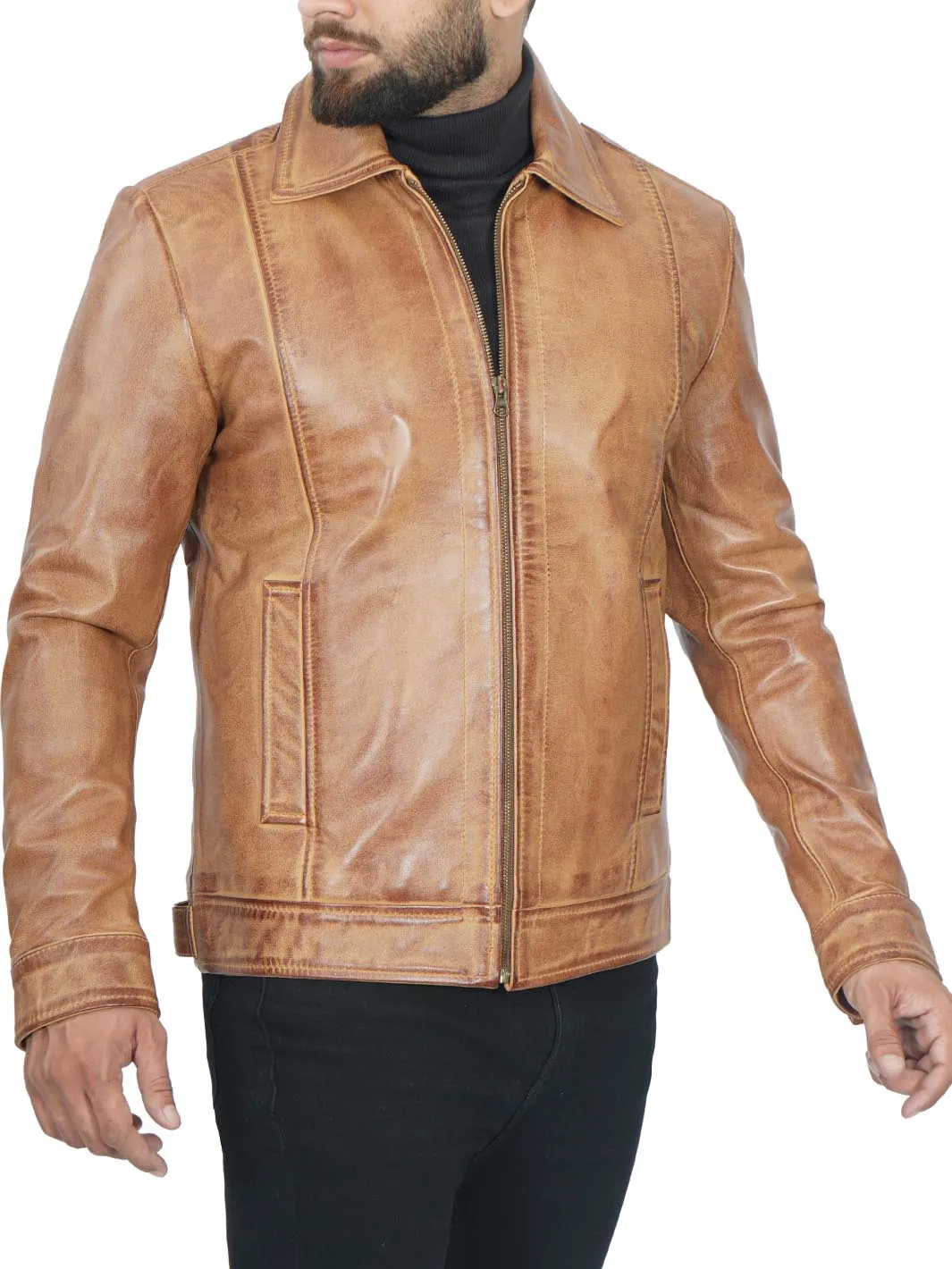 Men's Camel Motorcycle Leather Jacket