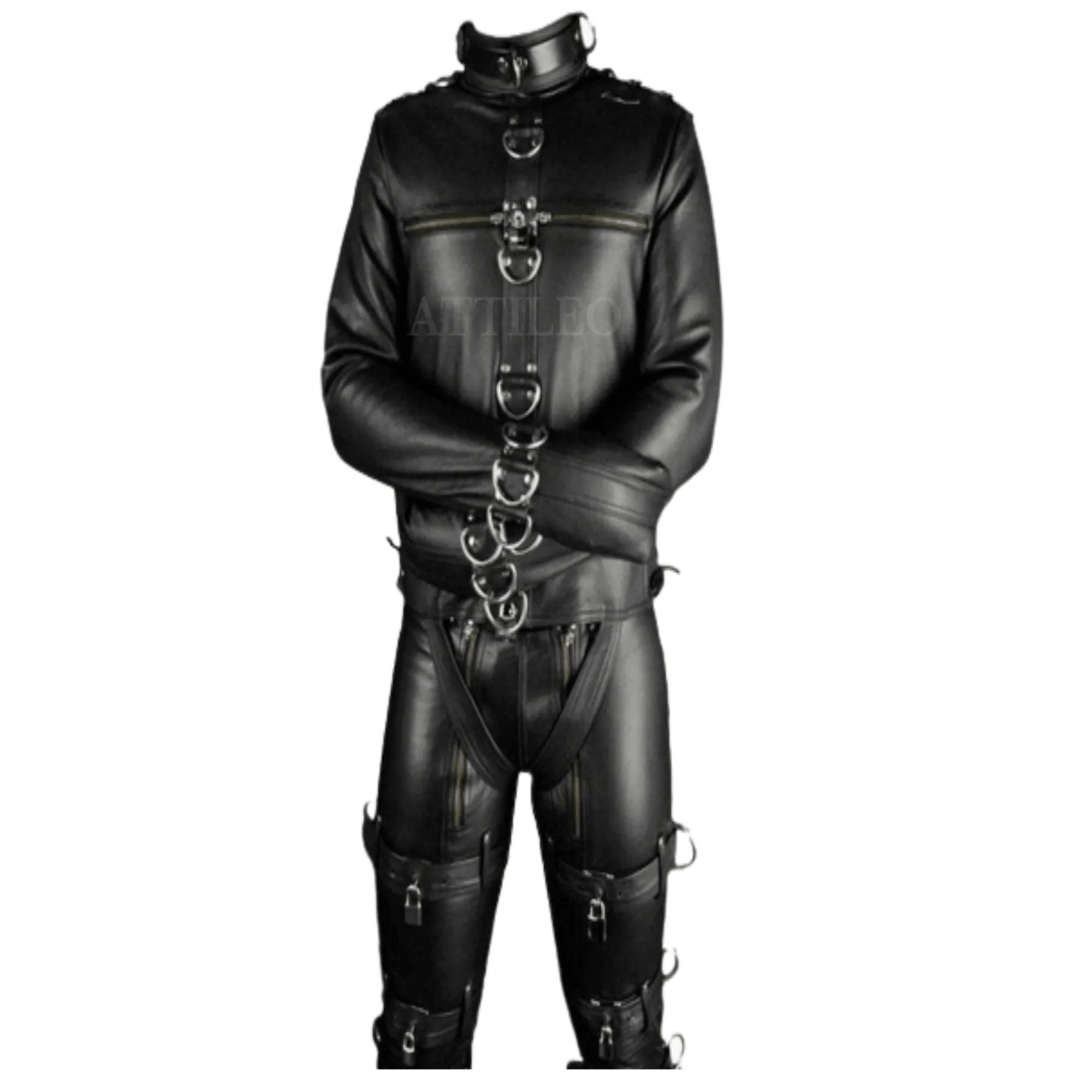 Mens Leather Bondage Strait Jacket