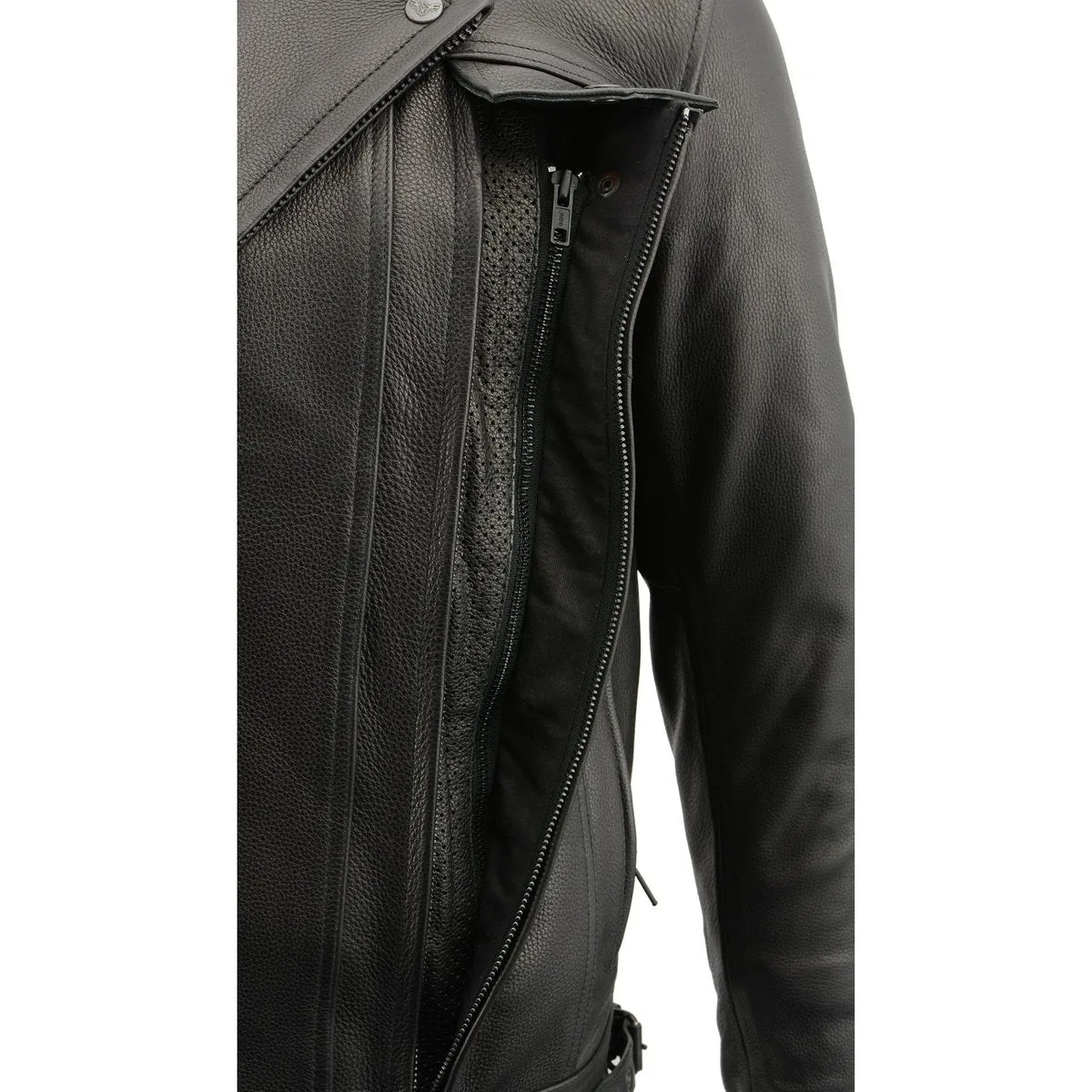 Milwaukee Leather LKM1720 Men's Black Premium Leather Motorcycle Vented Leather Jacket w/ Multi-Utility Pockets