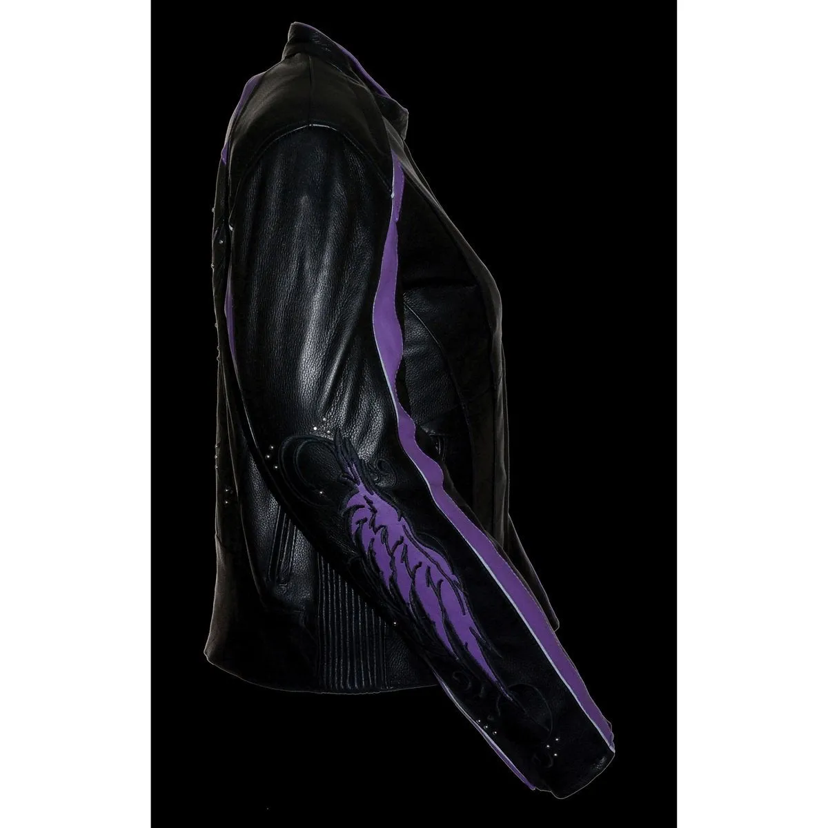 Milwaukee Leather ML1952 Women's Black and Purple Embroidered and Stud Design Scooter Jacket