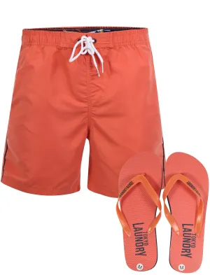 Mostyn Swim Shorts with Free Matching Flip Flops in Paprika - Tokyo Laundry