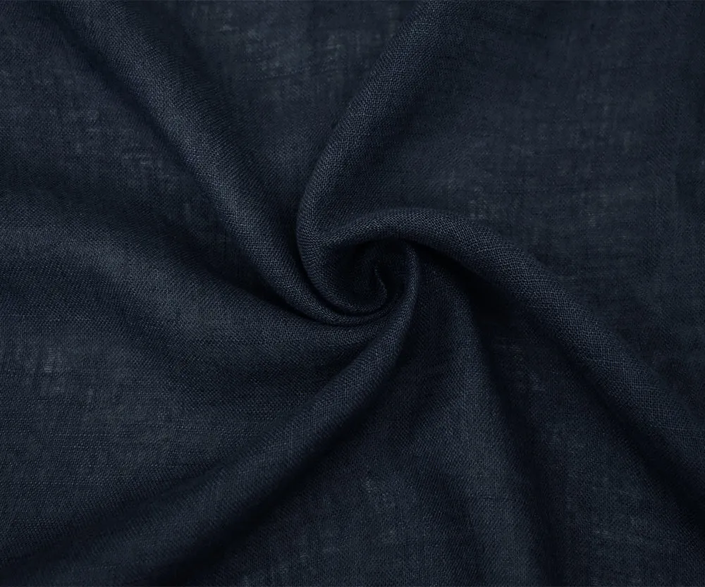 Navy Blue Washed Semi-Sheer Solid Linen Woven Fabric