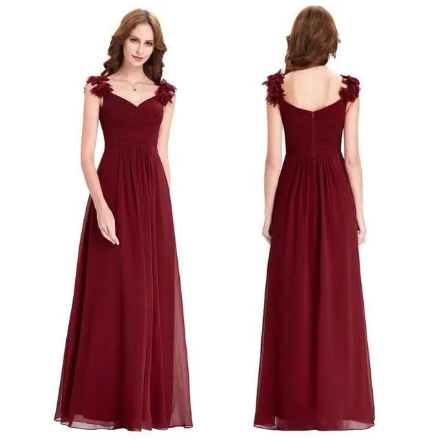 Real Photo Floor Length Long Evening Dresses Kleider Lang Elegant Party Dress Formal Gown Red Burgundy Evening Dress ST79