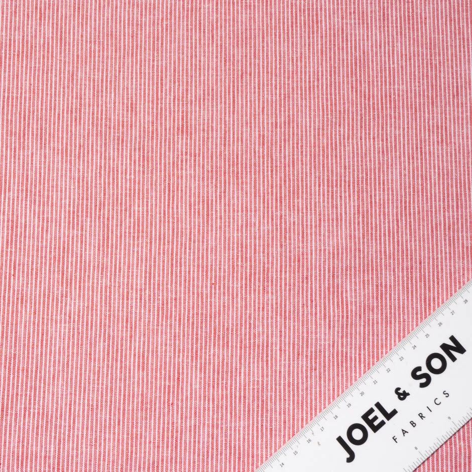 Red & White Thin Striped Pure Linen