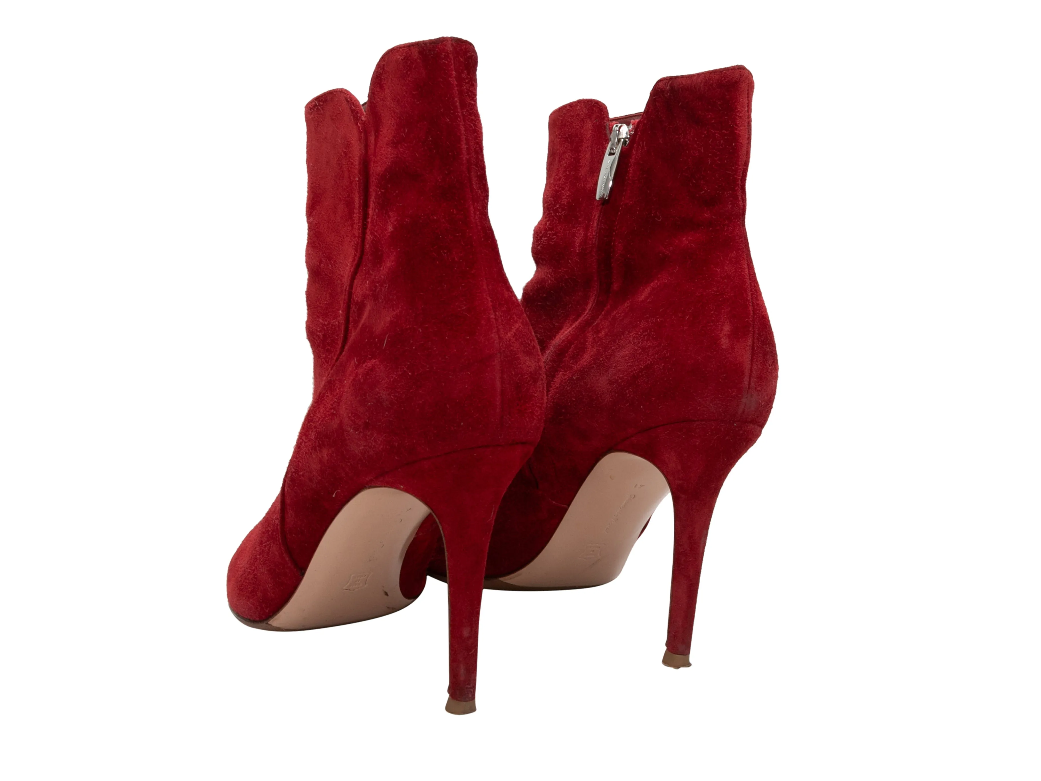 Red Gianvito Rossi Pointed-Toe Suede Heeled Ankle Boots Size 41