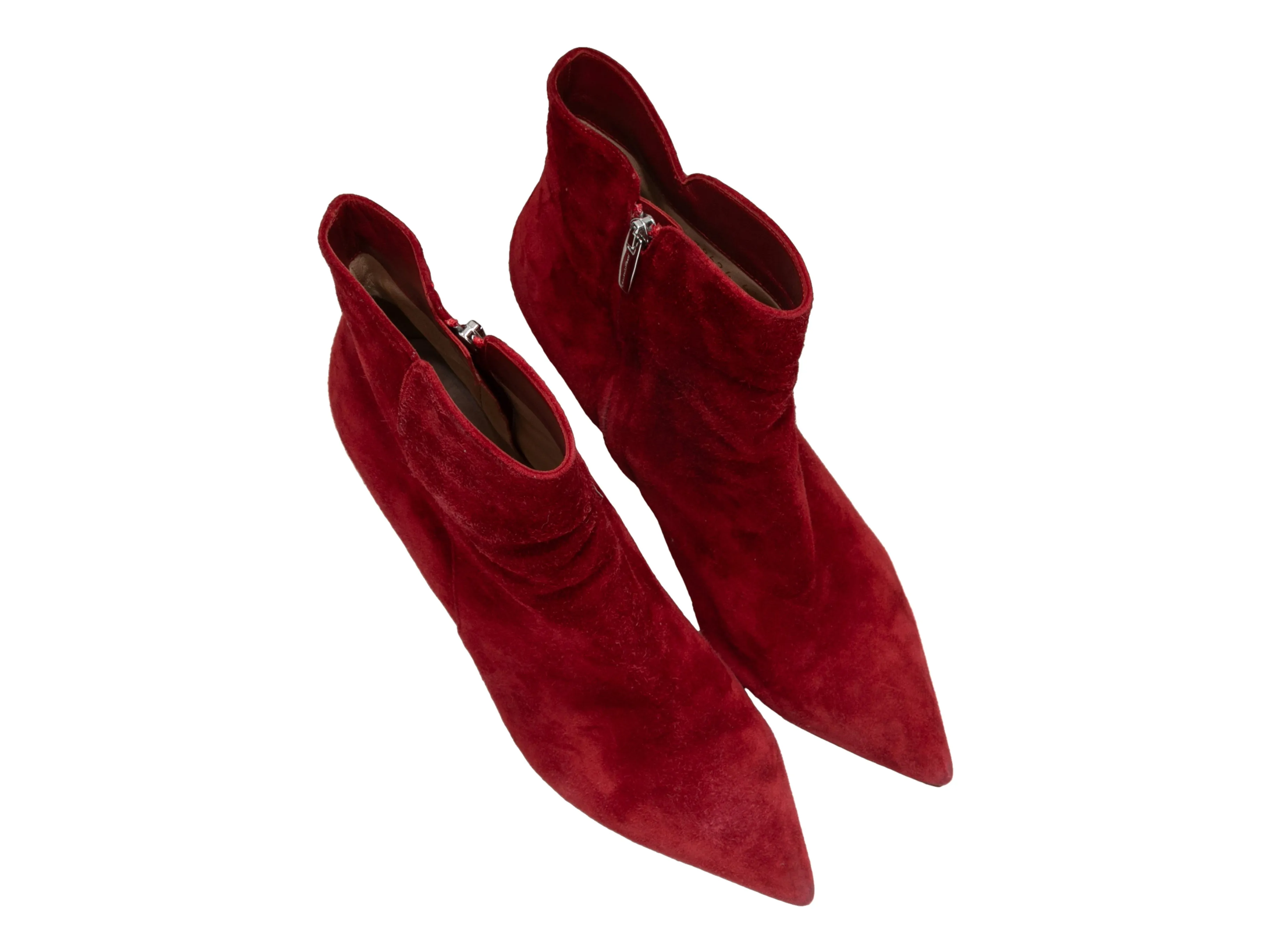 Red Gianvito Rossi Pointed-Toe Suede Heeled Ankle Boots Size 41