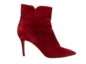 Red Gianvito Rossi Pointed-Toe Suede Heeled Ankle Boots Size 41