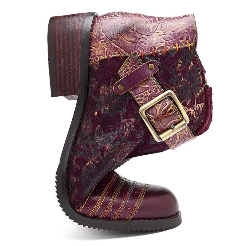 Retro Bohemian Women's Ankle Boots With Zip - Wine Red,Black,Blue