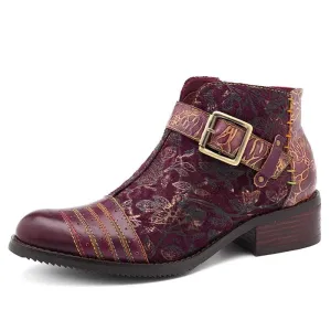 Retro Bohemian Women's Ankle Boots With Zip - Wine Red,Black,Blue