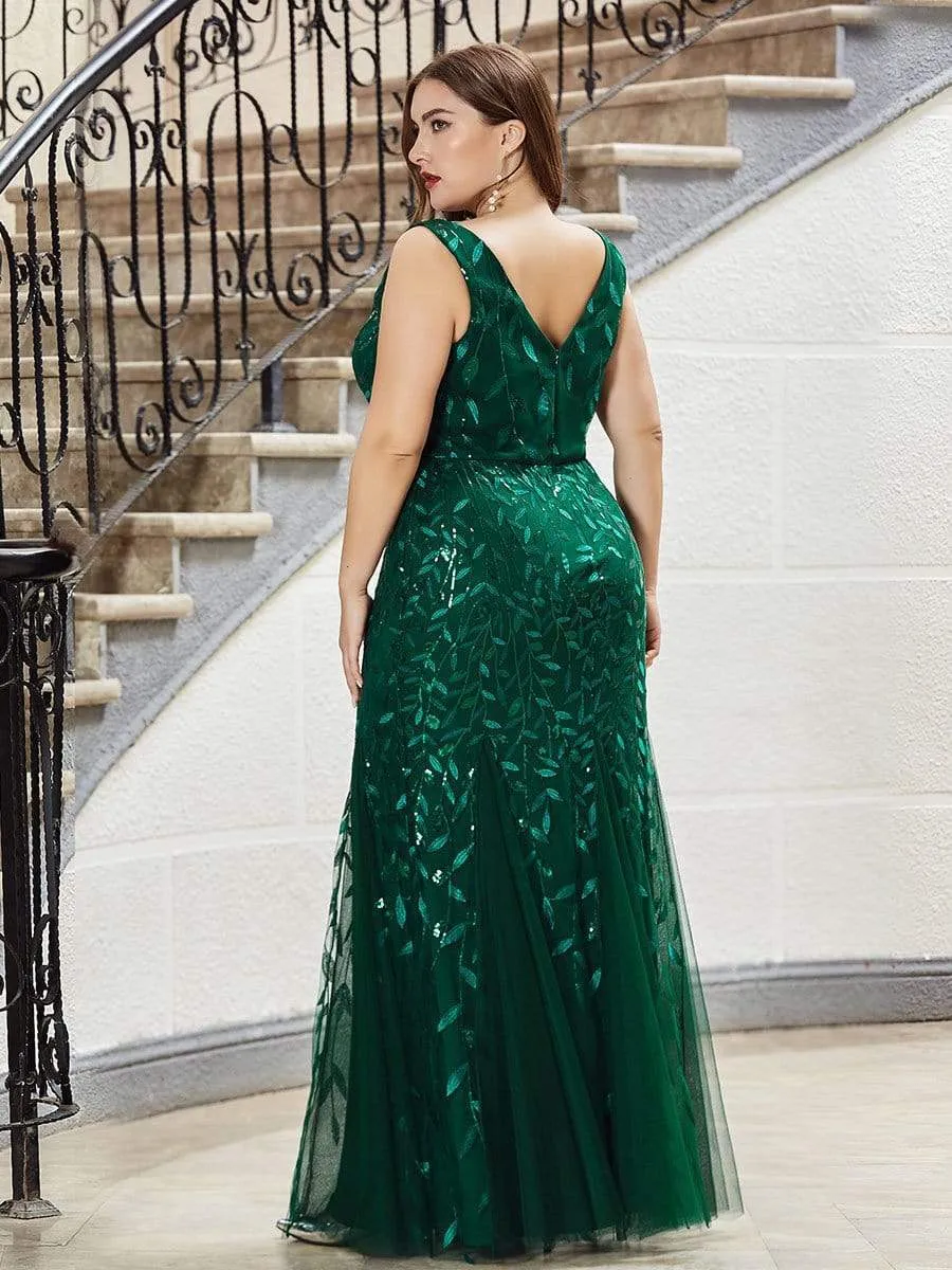 Sexy Double V-Neck Mermaid Sequin Evening Maxi Dress for Women