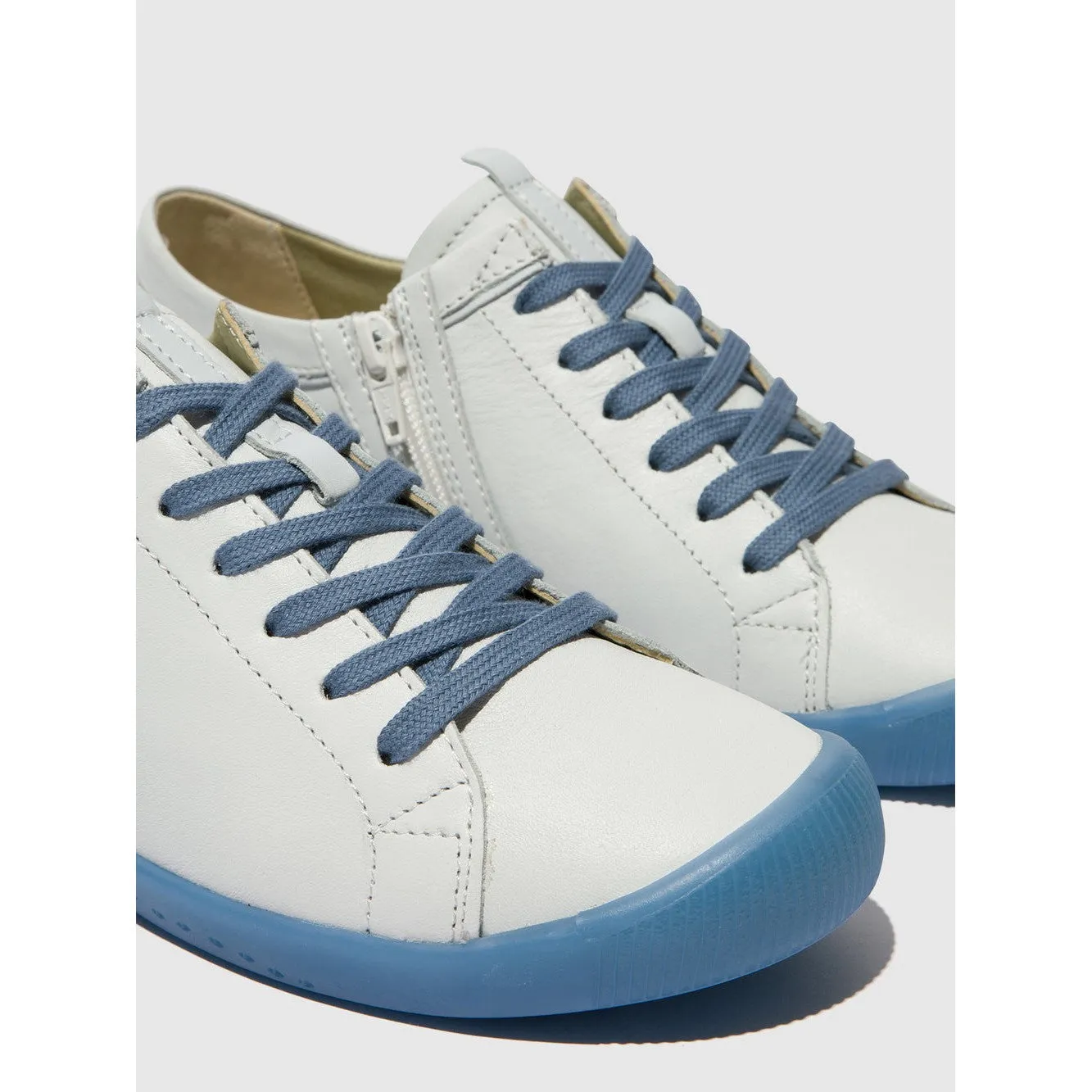 Softinos IBBA691SOF Ladies White & Light Blue Leather Lace Up Shoes