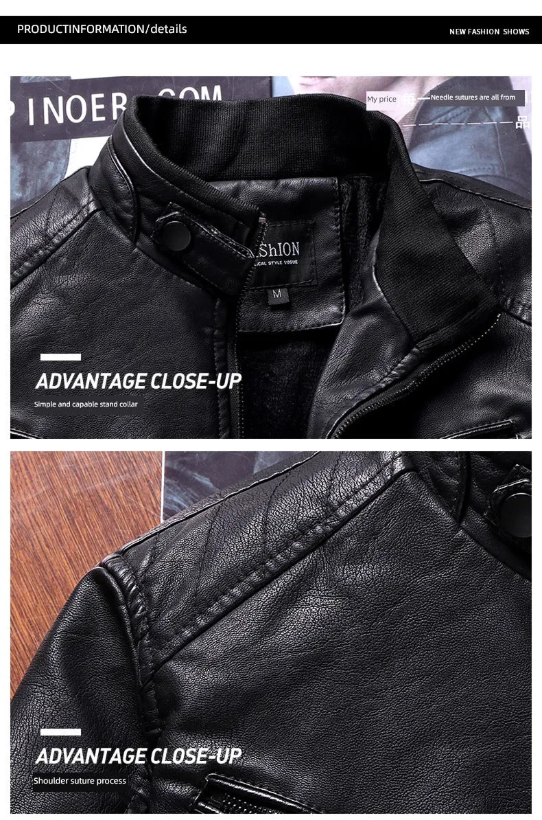 Stand Collar Korean Slim Trendy Handsome Casual Leather Clothing