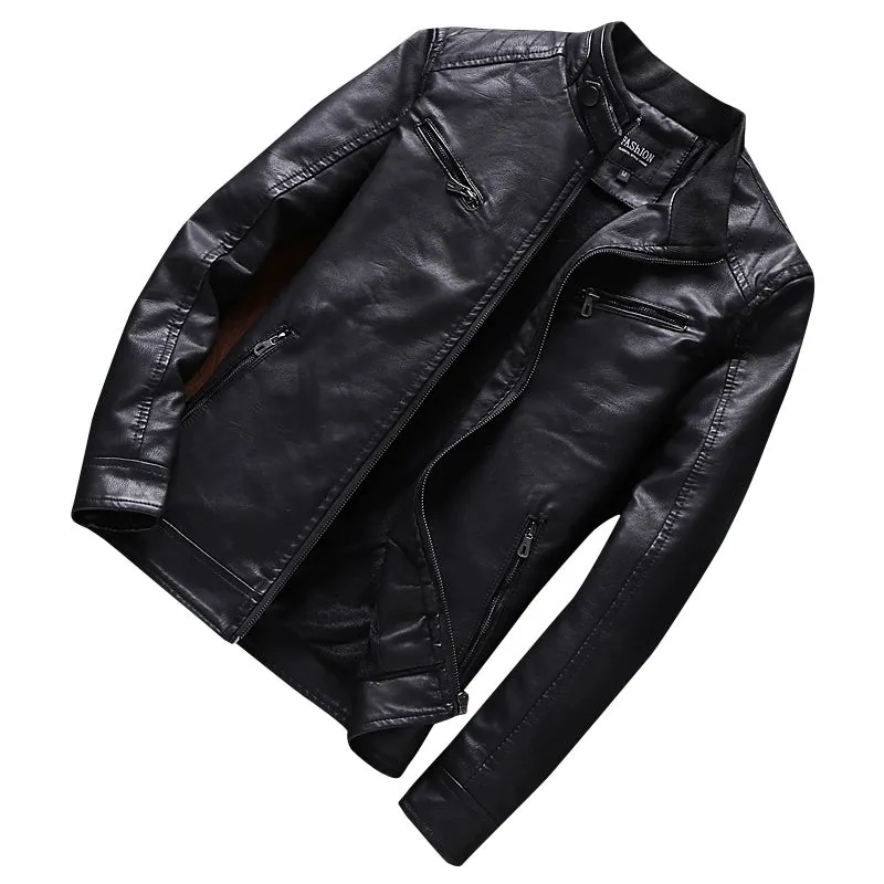 Stand Collar Korean Slim Trendy Handsome Casual Leather Clothing