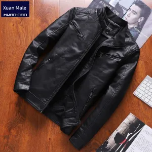 Stand Collar Korean Slim Trendy Handsome Casual Leather Clothing