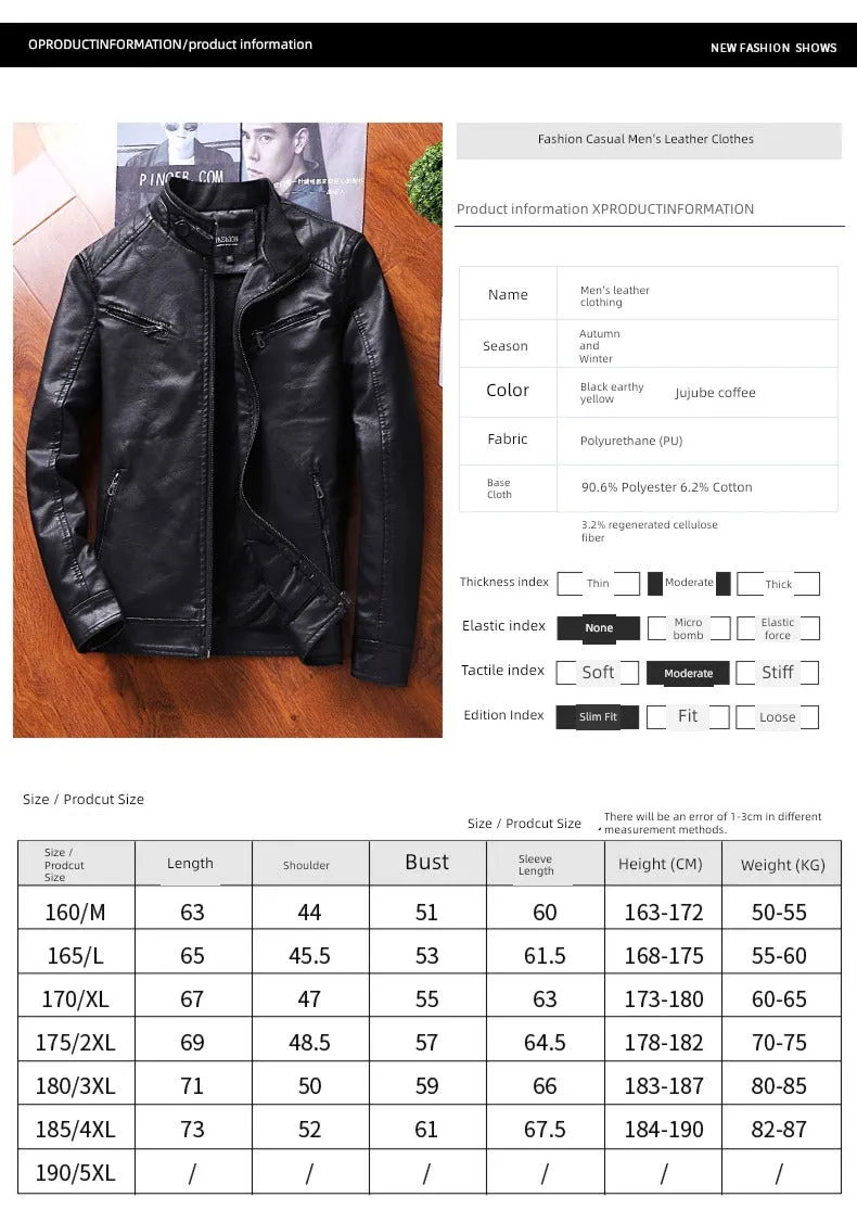 Stand Collar Korean Slim Trendy Handsome Casual Leather Clothing