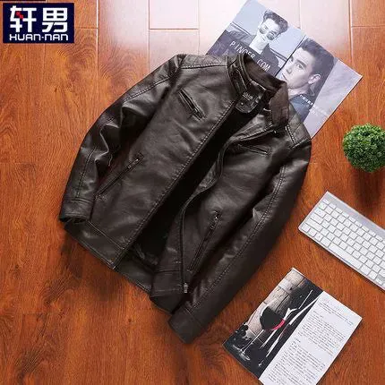 Stand Collar Korean Slim Trendy Handsome Casual Leather Clothing