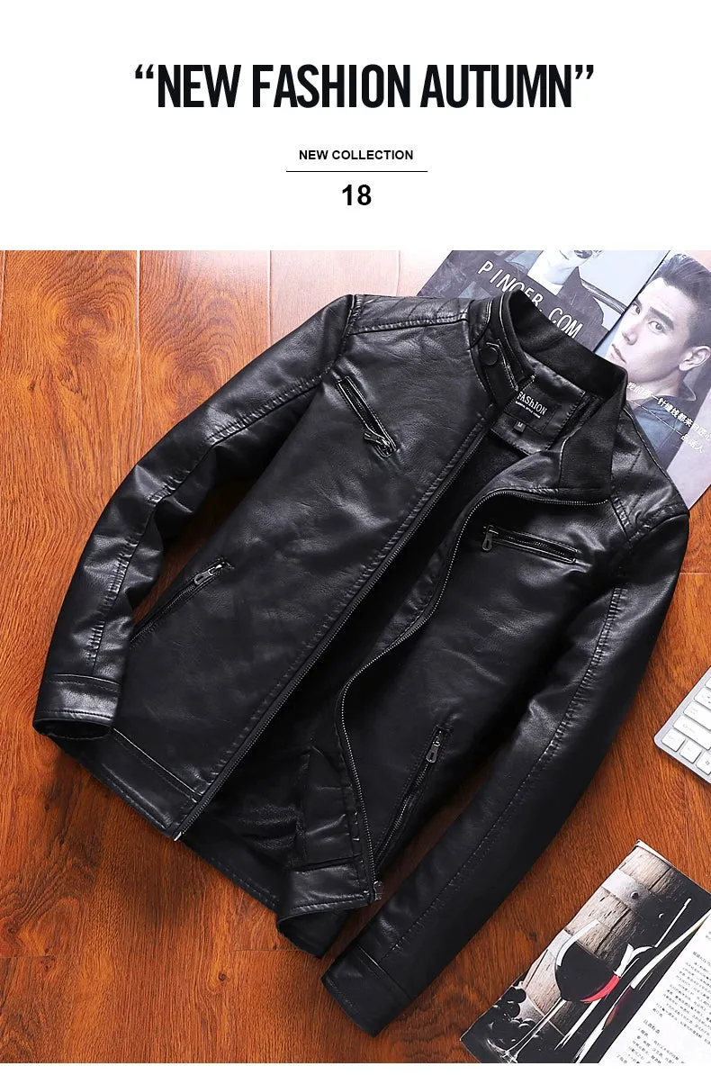 Stand Collar Korean Slim Trendy Handsome Casual Leather Clothing