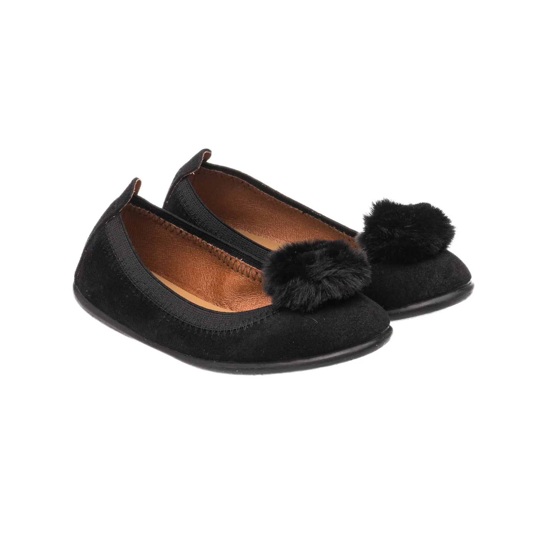 Suede Pom Pom Ballerina Black