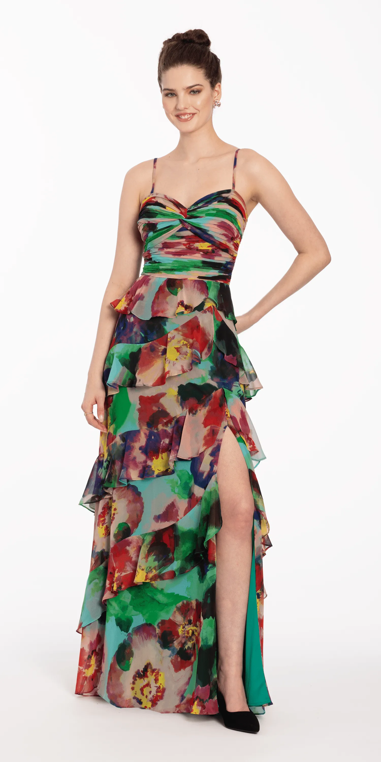 Sweetheart Floral Print  Dress with Tiered Ruffles