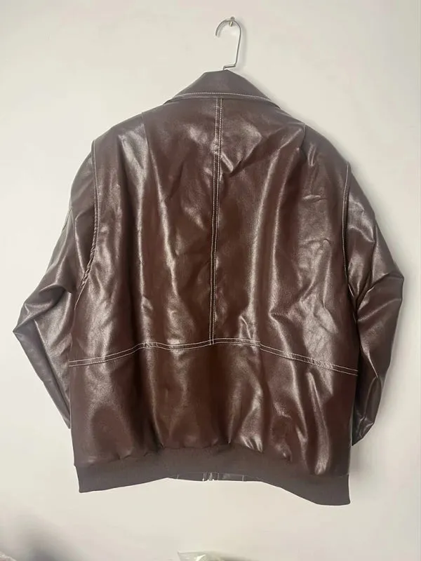 Trendy Faux Leather Moto Bomber Jacket for Women