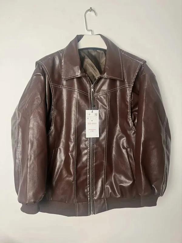 Trendy Faux Leather Moto Bomber Jacket for Women