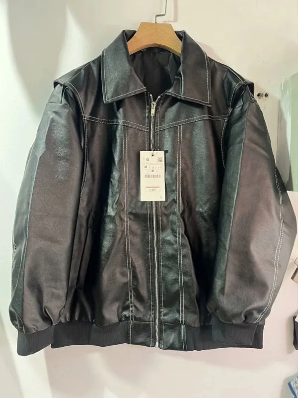 Trendy Faux Leather Moto Bomber Jacket for Women