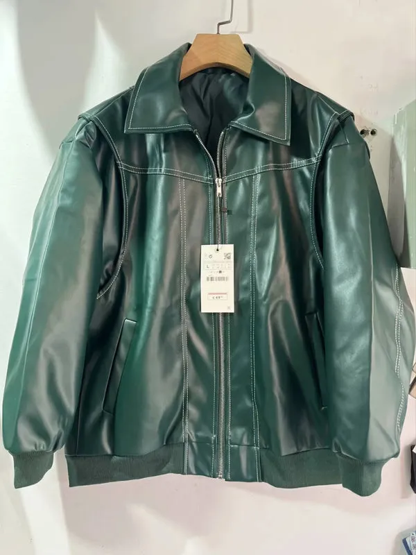 Trendy Faux Leather Moto Bomber Jacket for Women