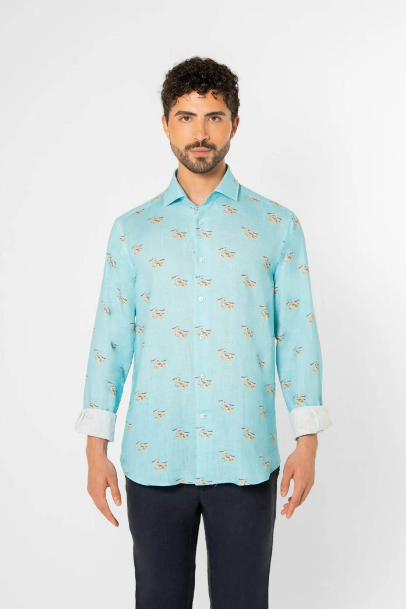 turquoise linen mushroom shirt