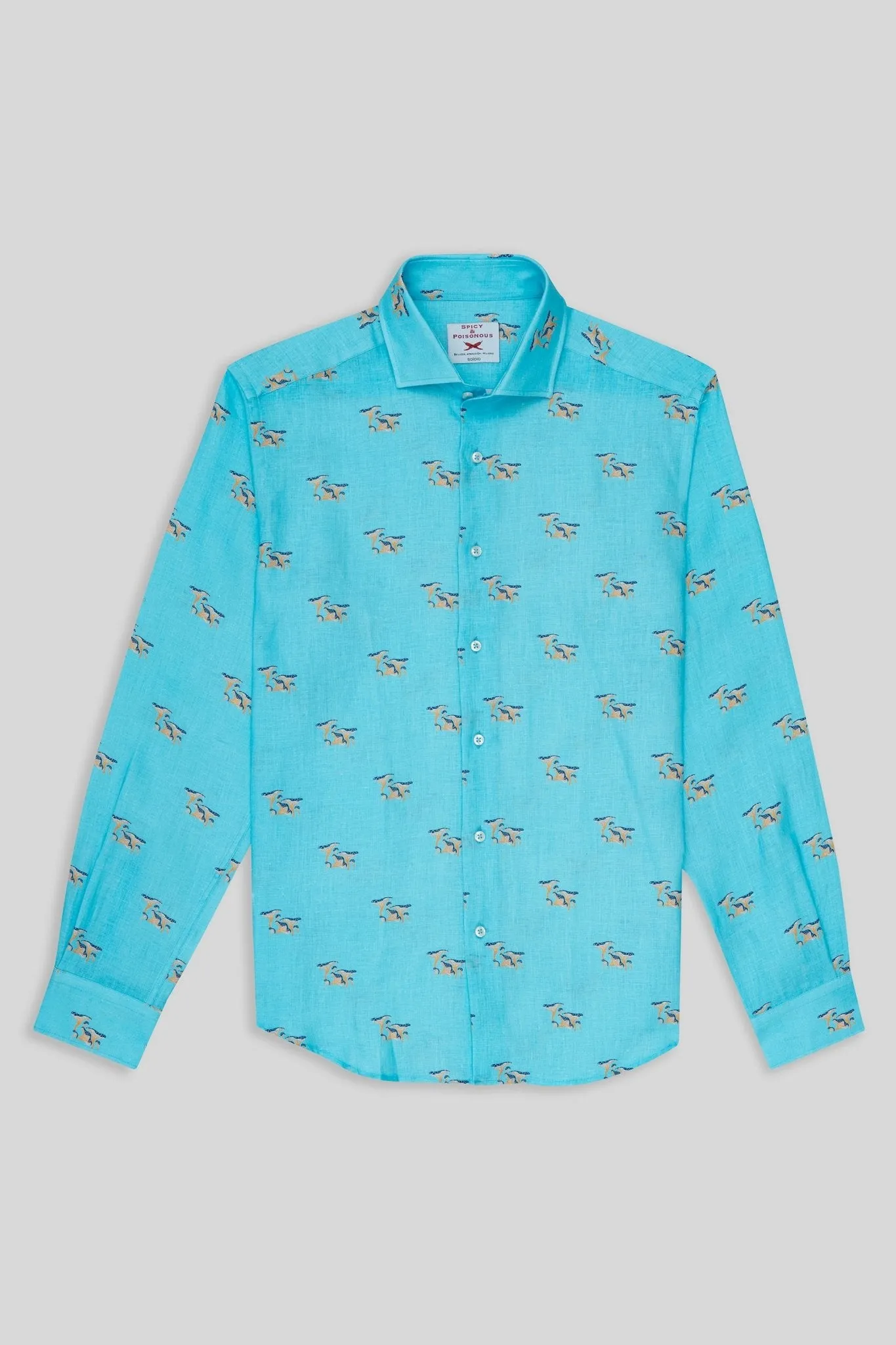 turquoise linen mushroom shirt