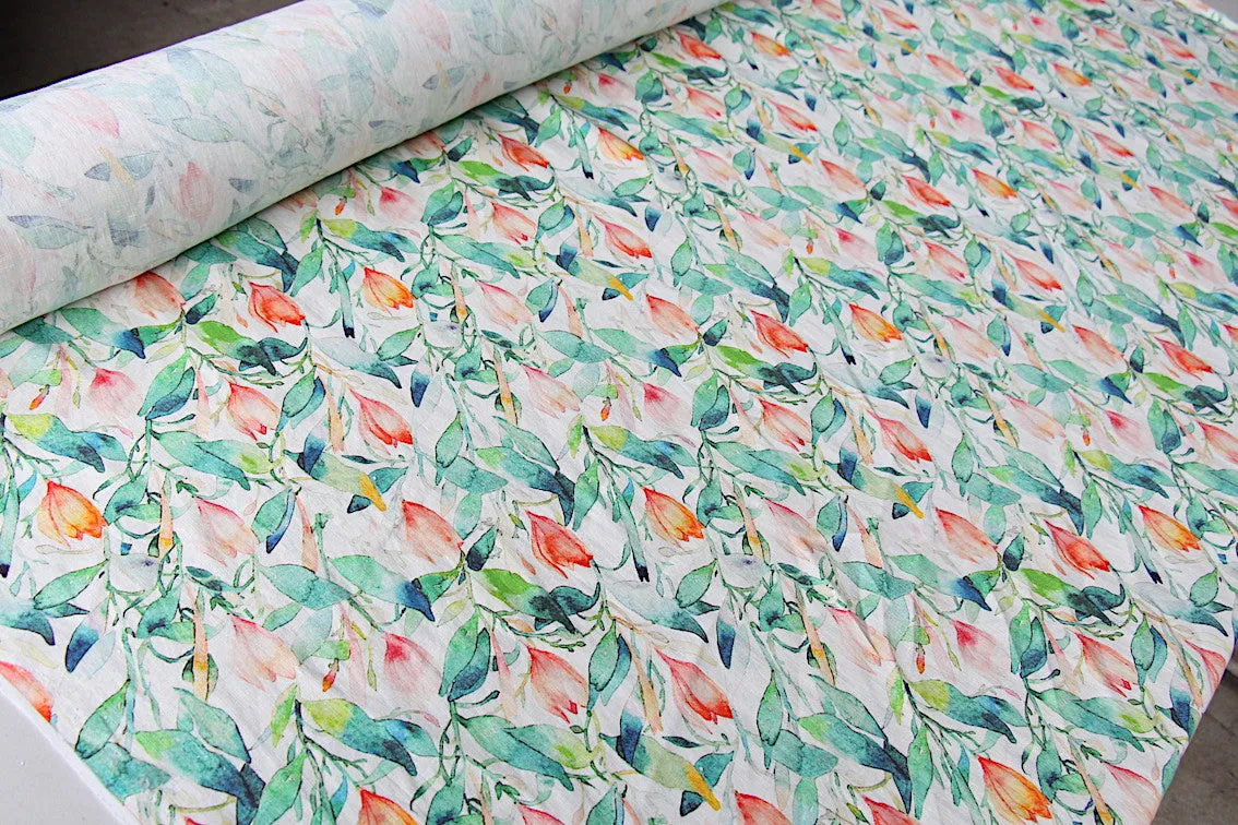 Watercolour Garden Washed Printed Linen