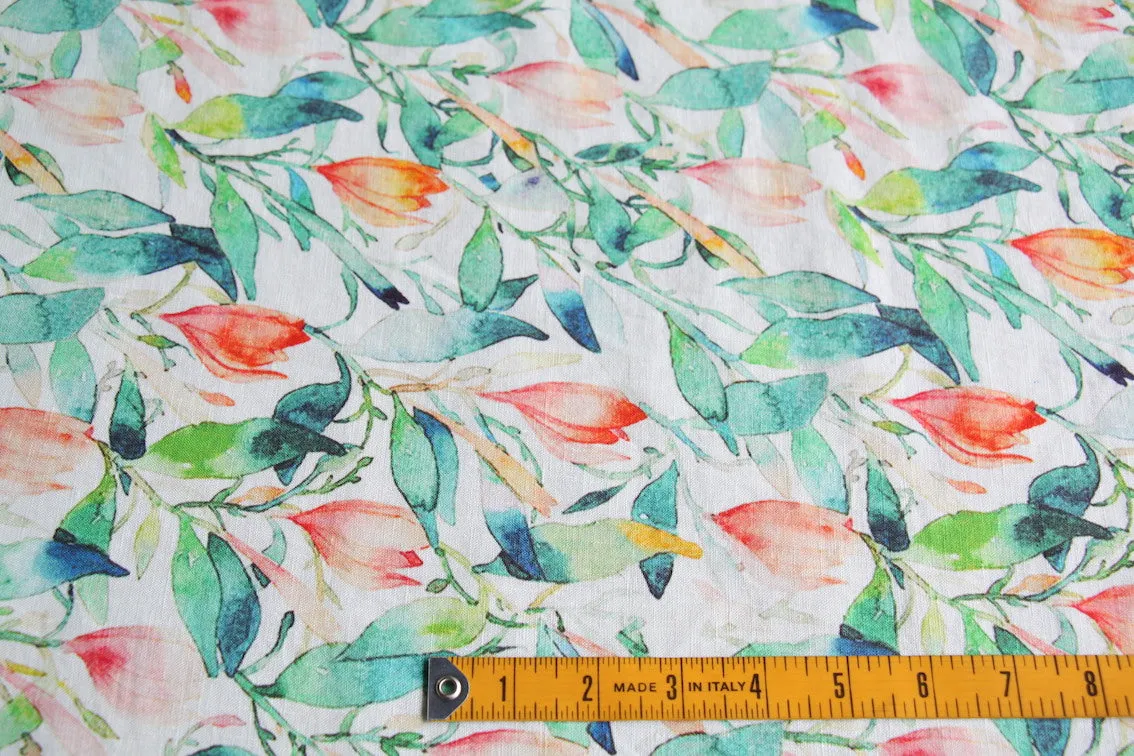 Watercolour Garden Washed Printed Linen