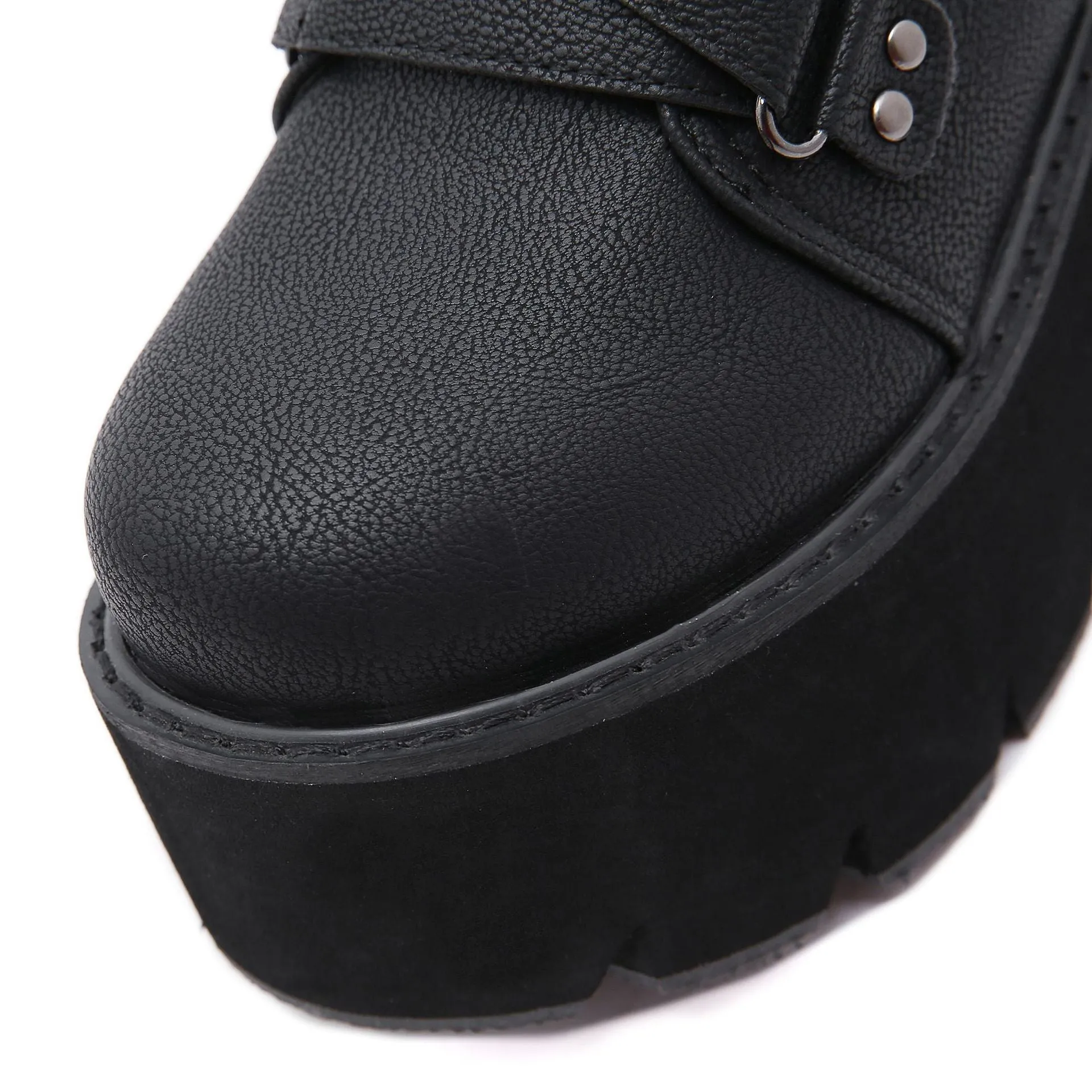 Women's black thick platform punk boots buckle strap chunky gothic ankle boots