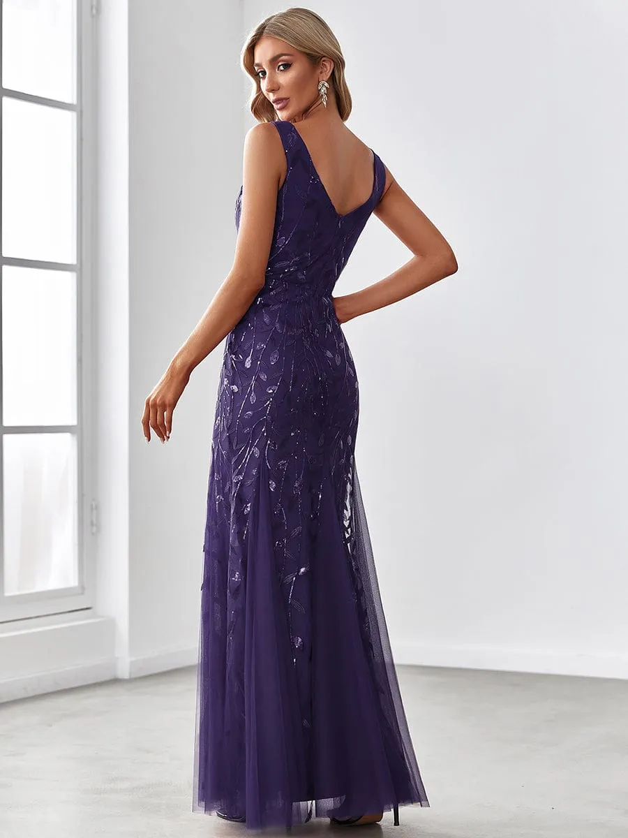 Women's Double V-Neck Fishtail Sequins Evening Dress