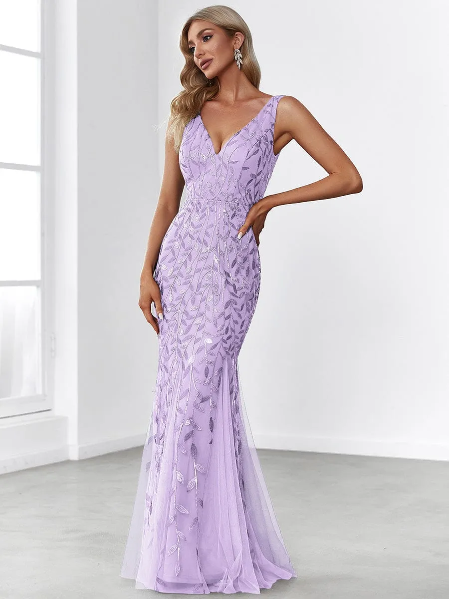 Women's Double V-Neck Fishtail Sequins Evening Dress