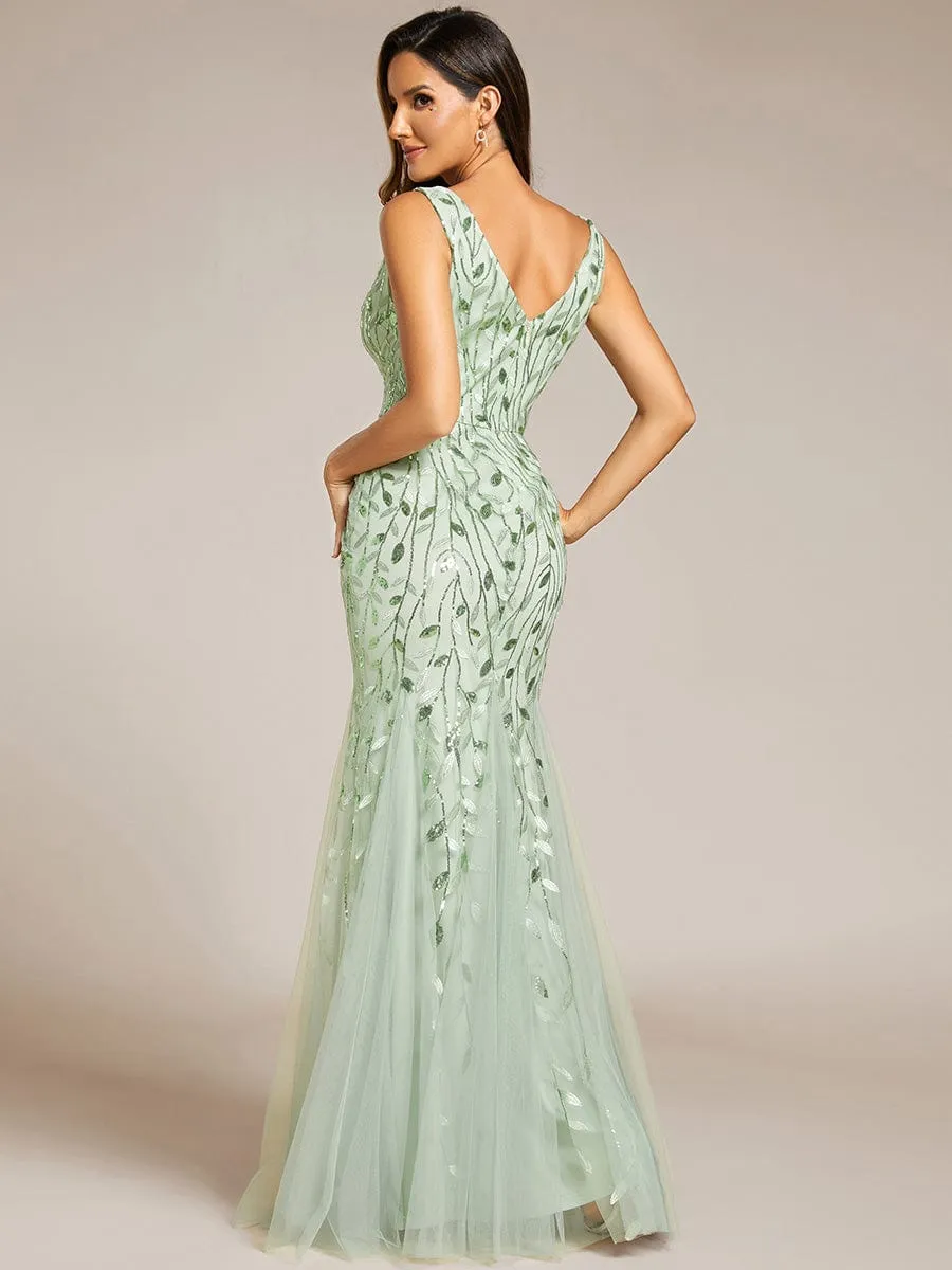 Women's Double V-Neck Fishtail Sequins Evening Dress