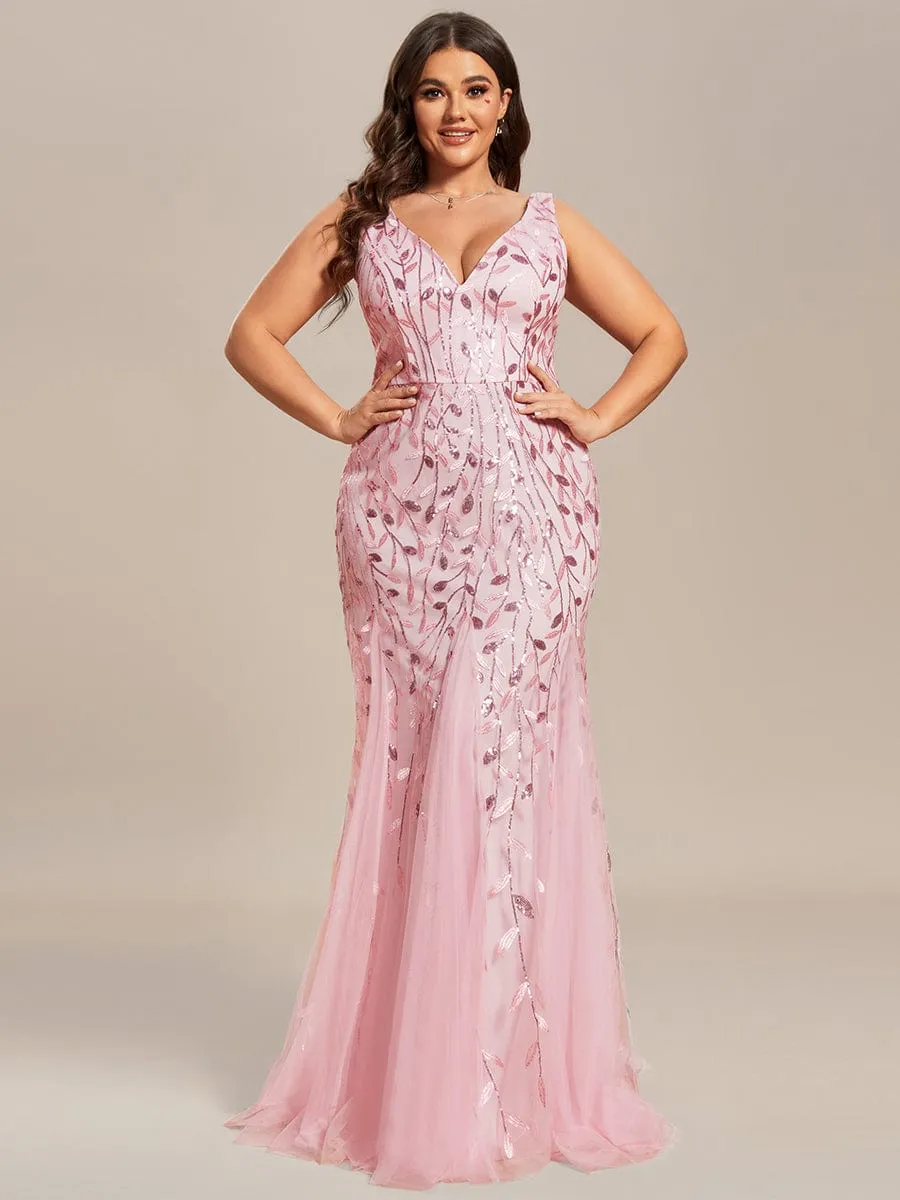 Women's Double V-Neck Fishtail Sequins Evening Dress