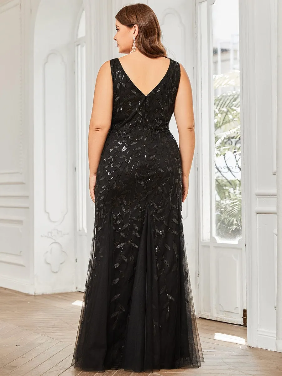 Women's Double V-Neck Fishtail Sequins Evening Dress