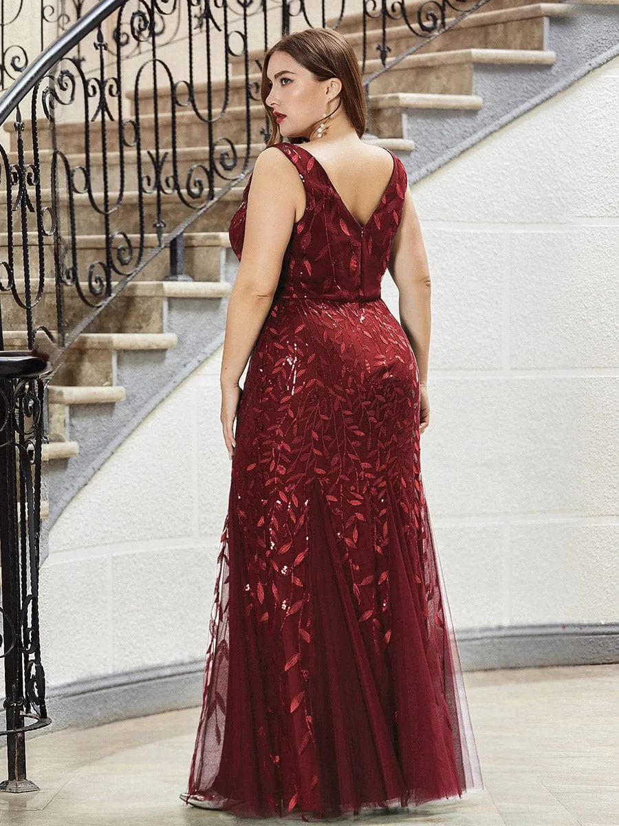 Women's Double V-Neck Fishtail Sequins Evening Dress