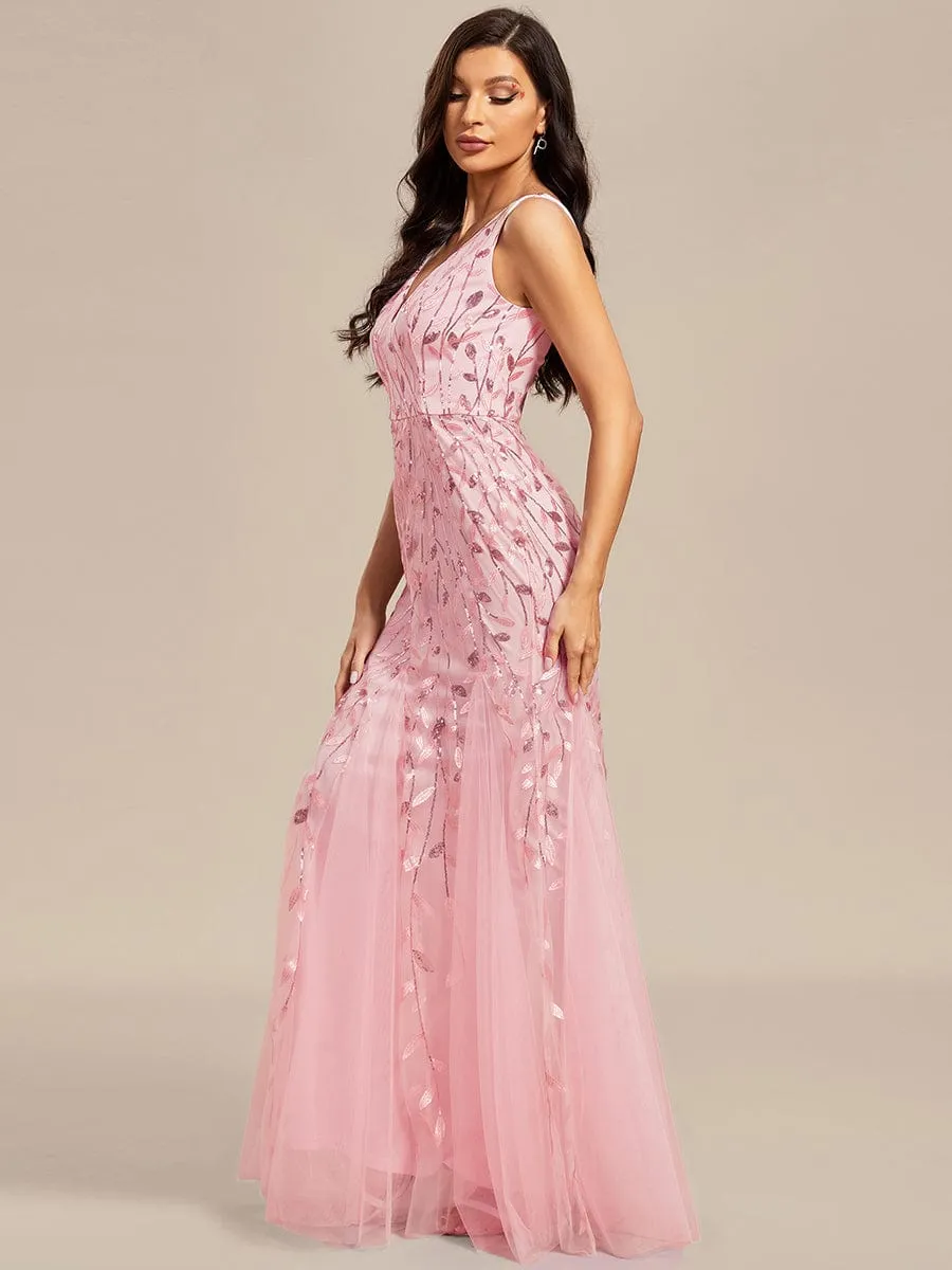 Women's Double V-Neck Fishtail Sequins Evening Dress